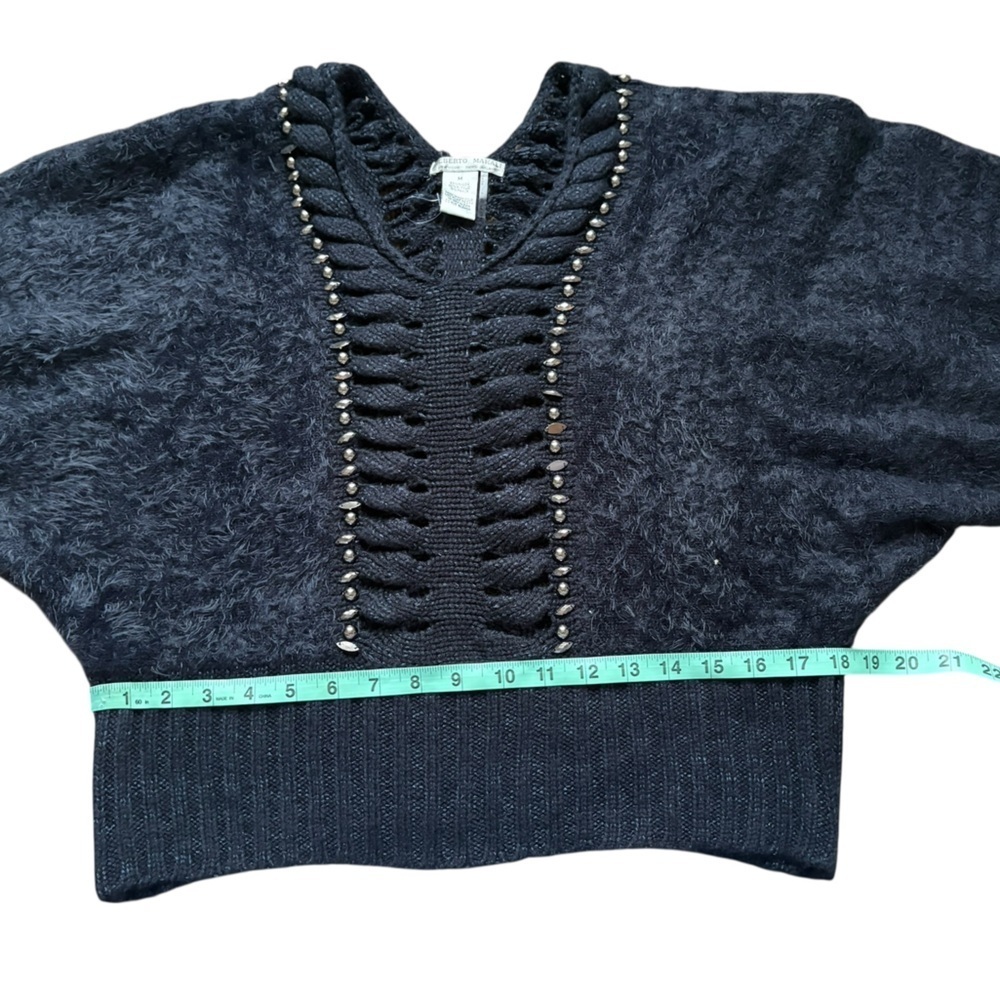 Alberto Makali vintage 3/4 puff sleeve semi cropped jeweled sweater size medium - Picture 4 of 7